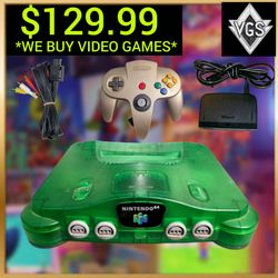 Nintendo 64 Jungle Green N64 Console Controller Cables Jumper Pack Bundle