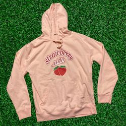 Hot Topic Strawberry Milk Womens Medium Pullover Hoodie Long Sleeve Sweater Pink