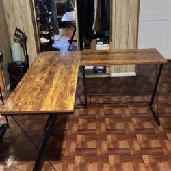 L Shaped Computer Pc Writing Desk Brown Black 