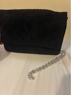 Brandy Melville Black Suede Chain Crossbody Bag – Silver Chain Strap