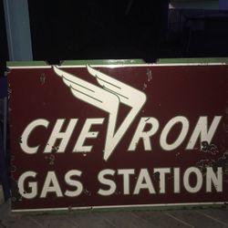 RARE Antique Vintage Chevron Gasoline Ceramic Tin Sign Double Sided