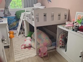 White Wood twin Bed Frame with Safety Rails