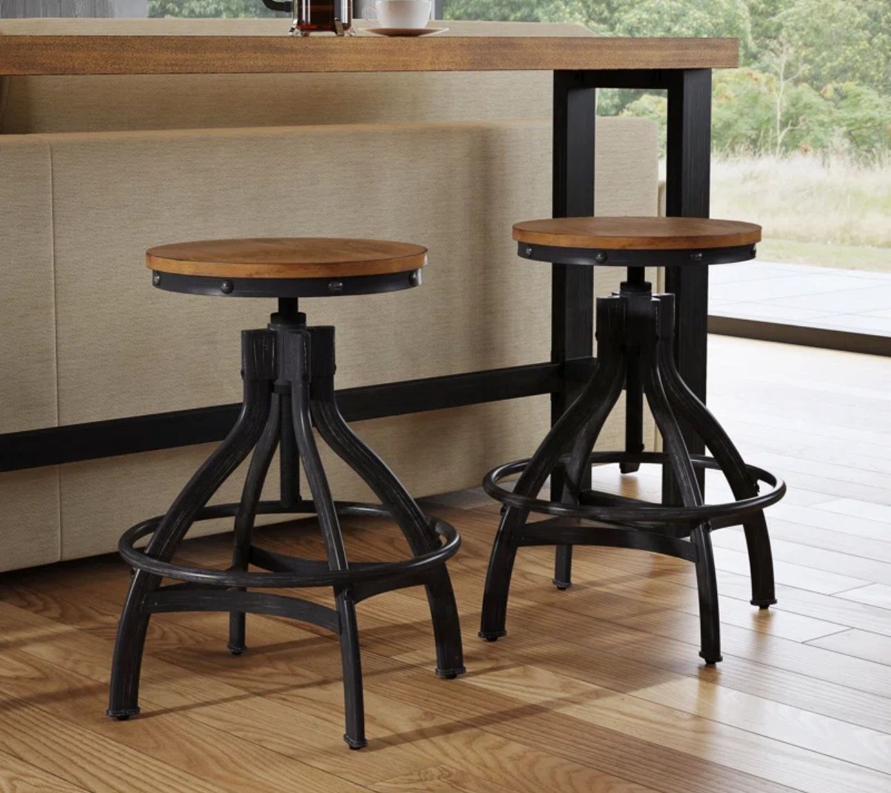 Haywood Swivel Adjustable Height Counter Stool with Metal Frame (Set of 2)