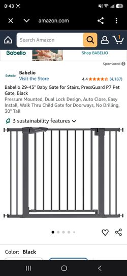 Babelio Safety Gate 29-43" Wide (Black) - Great for Babies & Pets / Dogs