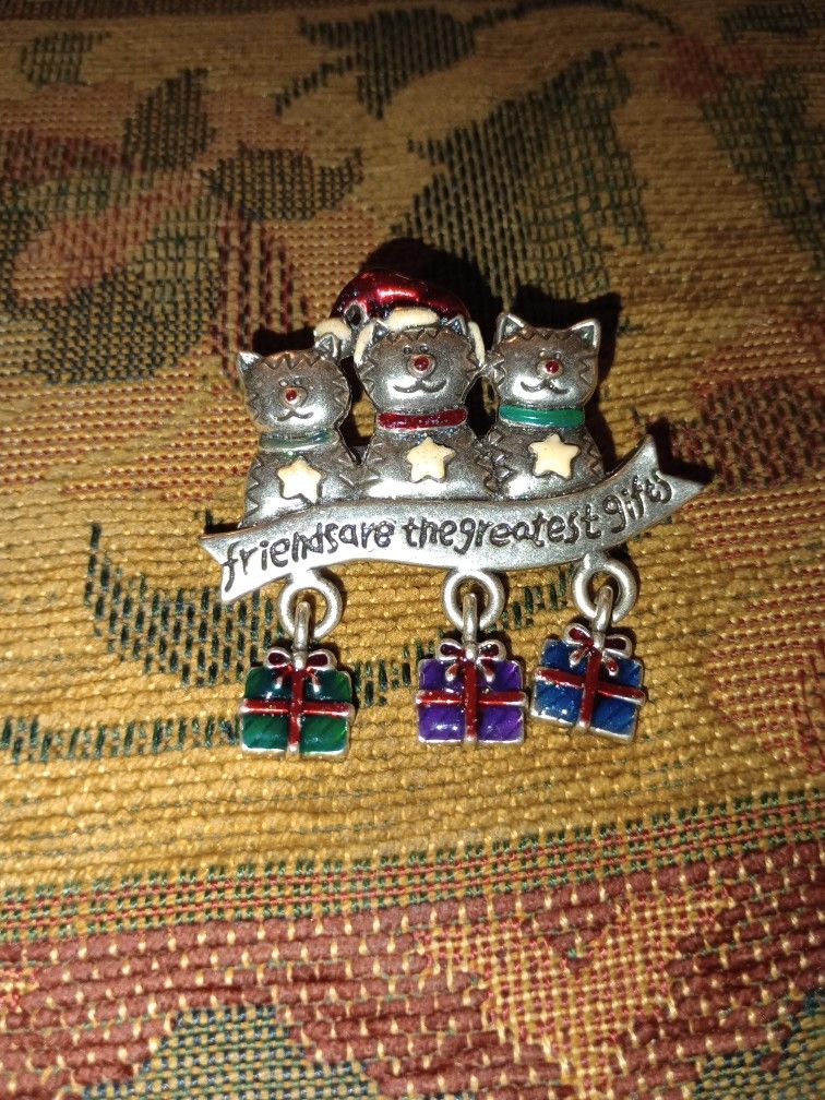 2 In Vintage Cat Christmas Brooch