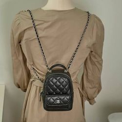 Black Quilted Caviar Mini Backpack Pale Gold Hardware