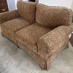 Sofa and 2 Arm Chairs Set- Rust Color Patterned Cloth