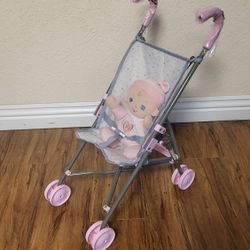 Baby Doll With Sounds And Stroller Toy.