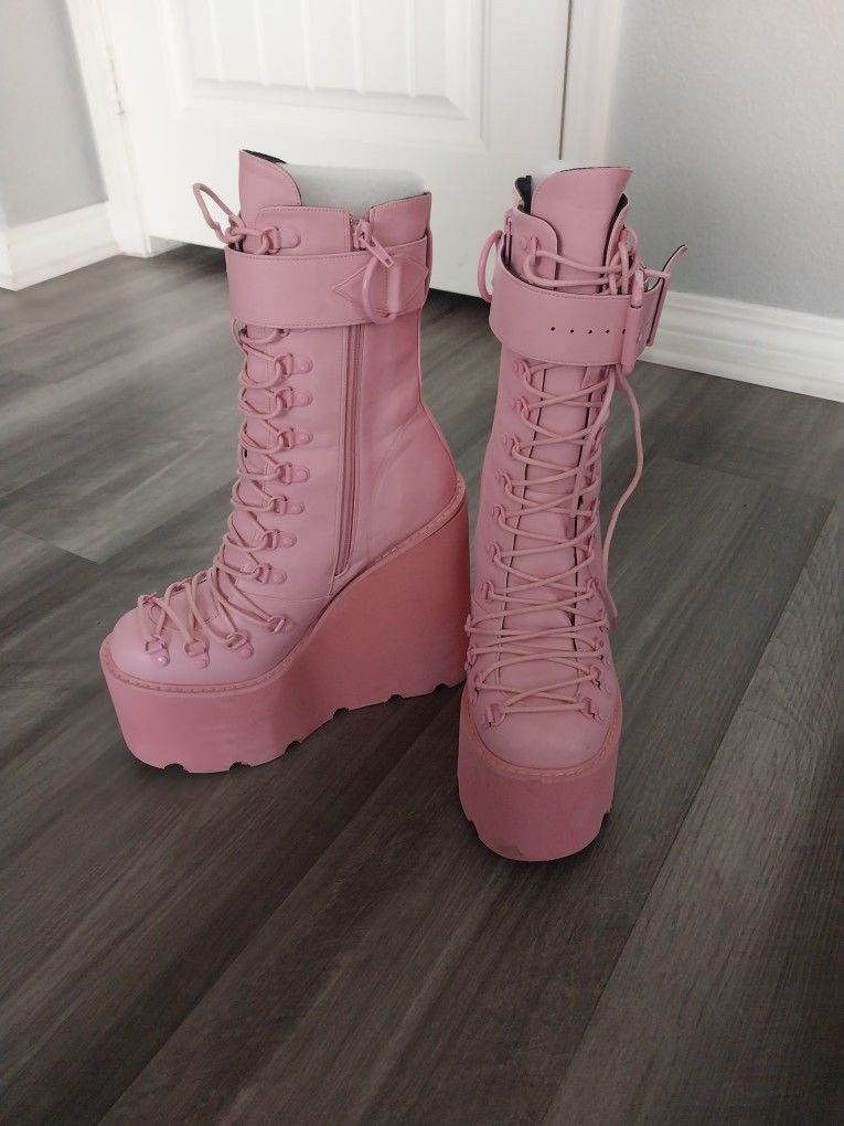Pink Platform Boots Size 9