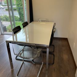 Modern Dining Table Set – Glass & Acrylic Chairs 