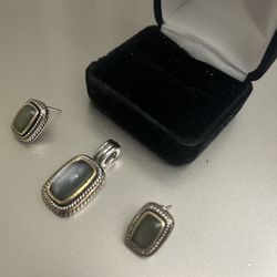 David Yurman Lavender Chalcedony Enhancer (sterling silver and 14k yellow gold) Necklace And Earrings