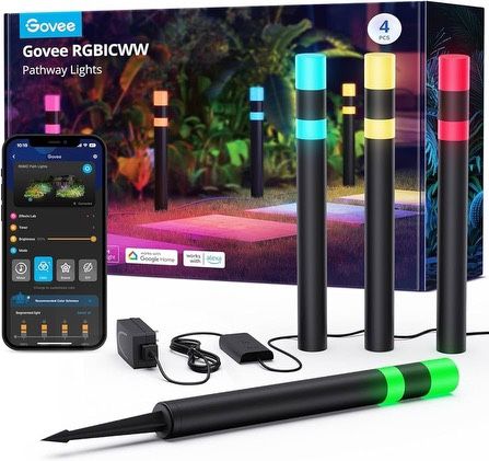 Govee Outdoor Path Lights, Easter Decorations, Smart Outdoor Lights with App Control, 250 Lumens RGBIC Walkway Lights, IP65 Aluminum Lighting 4 Pc