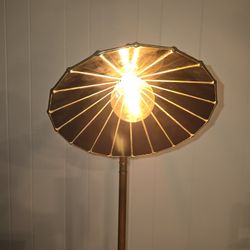 Vintage Glass And Copper Floor Lamp With Stained Glass Shade