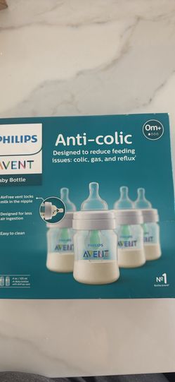 Philips Avent Anti-Colic Bottle with AirFree Vent, 4oz, with Flow 1 Nipples, 0m+, 4pk, Clear, SCY701/04