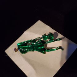 Green Tall Woman With Violin Pin 