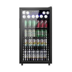 Upstreman 3.2 Cu.Ft Beverage Refrigerator Cooler, 126 Can Mini Fridge with Glass Door for Drink Beer Wine Soda, Digital Temperature Control Drink Frid