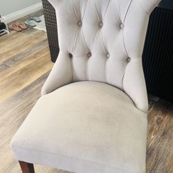 Elegant Beige Velvet Wood Chair