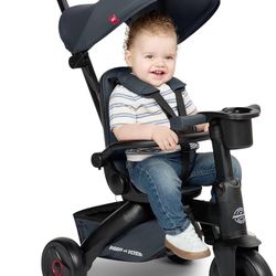 Folding Stroller Trike for Toddlers 6M-3Y, 4-in-1 Lightweight Tricycle w/ Canopy