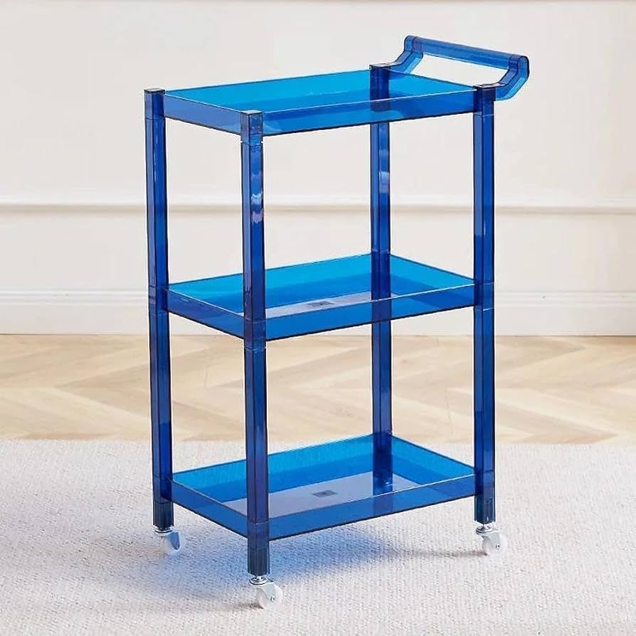 3-Tier Rolling PET Utility Cart with Handle and Wheels – Transparent Mobile Organizer Trolley for Kitchen, Bathroom, Living Room, Office, Salon, Small