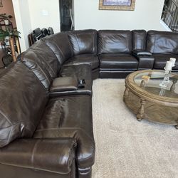 Leather Furniture Sectional with Recliners on both ends