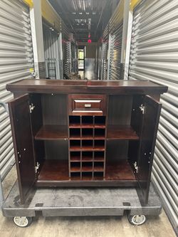Dark Wood Bar Cabinet with Wine Rack