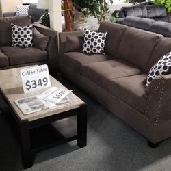 Brand New Brown Fabric Or Bonded Leather Sofa + Loveseat 2PCs Set