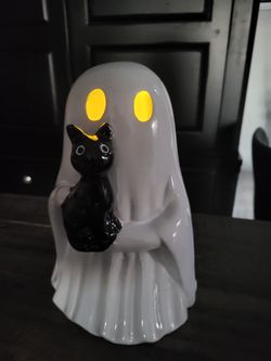 New Light Up Ghost Holding Black Cat Halloween