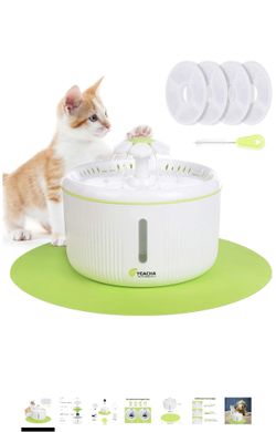 Cat Water Fountain, Dog Water Dispenser with 4 Replacement Filters, 70oz/2L Drinking Fountains Bowl with LED Light for Cat and Small Dogs, Multiple P