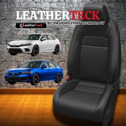 Katzkin Leather Seat Covers for 2022-2025 Honda Civic S Upholstery Kit Black Wrap perf combo Stone Contrast all Stitch - $1,595 