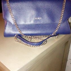 Blue DKNY with Gold Chain Straps Bag
