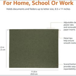 Amazon Basics Hanging Organizer File Folders for Efficient Filing, Sturdy, Adjustable Tabs, Letter Size, Over 150 , Green