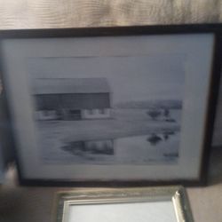 Vintage Print Farm Scene Framed