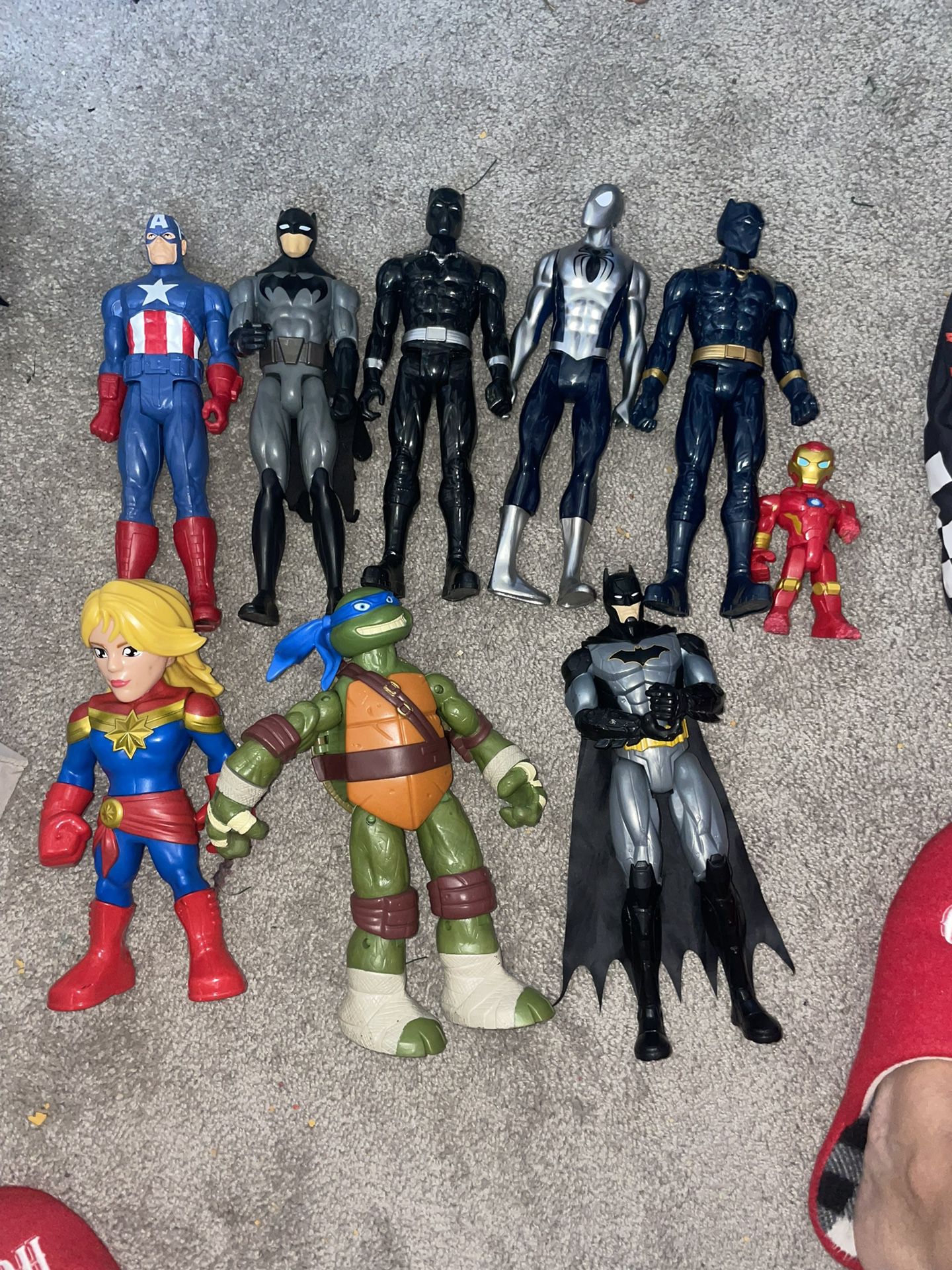 Marvel, Superheroes, And Ninja Turtles, Captain America, Batman Black Panther, Silver Spider-Man  and captain marvel Iron Man