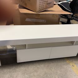 62 in. Cyber Vibe White TV Stand Fits TV's up to 70 in. Multicolor Build-In LED Glass Shelves&120