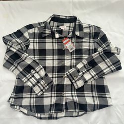 Cat & Jack Kids Plaid Button Down Shirt - Black and White New With Tags