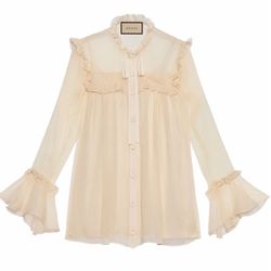 Women’s Gucci Silk Chiffon Ruffle Blouse Size 38 . New With Tags .