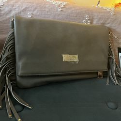 BCBG TAUPE GRAY FRINGE BAG WITH TAGS