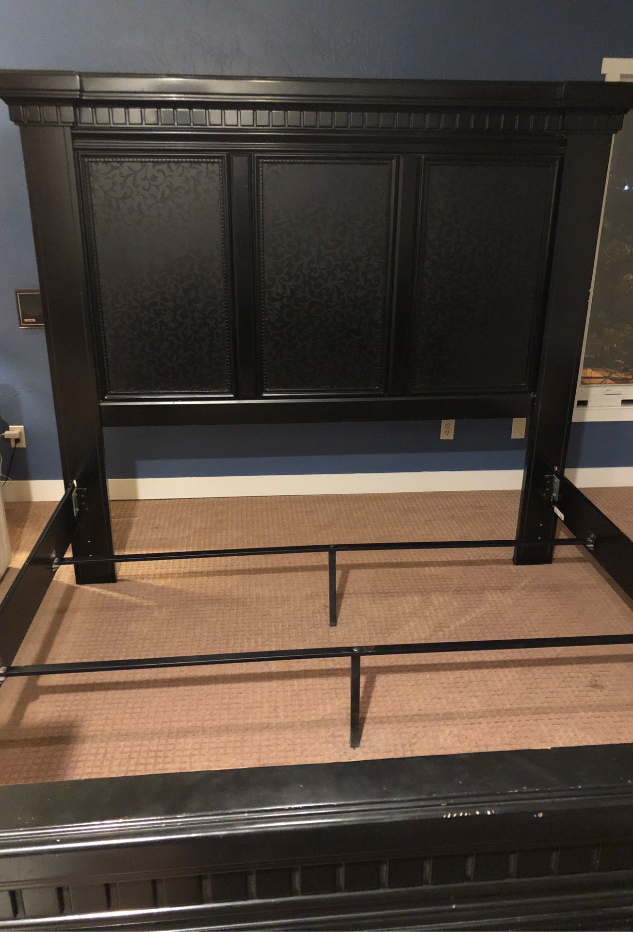 Dark Wooden Bed frame with Bed posts w/ matching nightstand