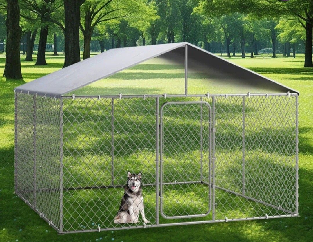 Brand New In Box Xlarge 10'x10'x7' Covered Dog Kennel With Roof Top All Weather Protection Galvanized Dog Cage Jaula De Mascota