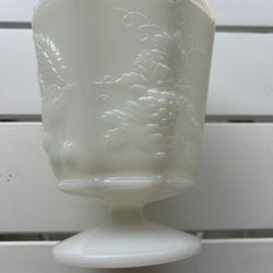 Vintage NAPCO Cleveland 1186 Milk Glass Paneled Vase Cherries Grapes Footed 50’s