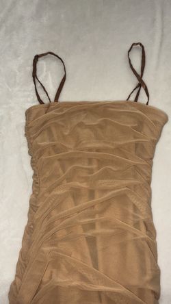 fashionova Nude Ruched Mesh Mini Dress
