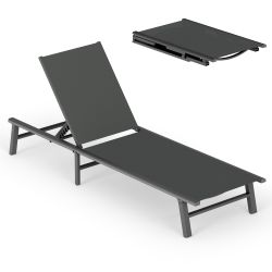 Foldable Outdoor Aluminum Patio Chaise Lounge Chair 5-Position Grey
