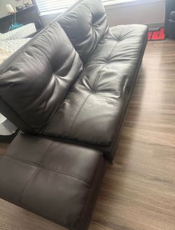 Faux Leather Futon Sofa Bed with Ottoman and Power Outlets