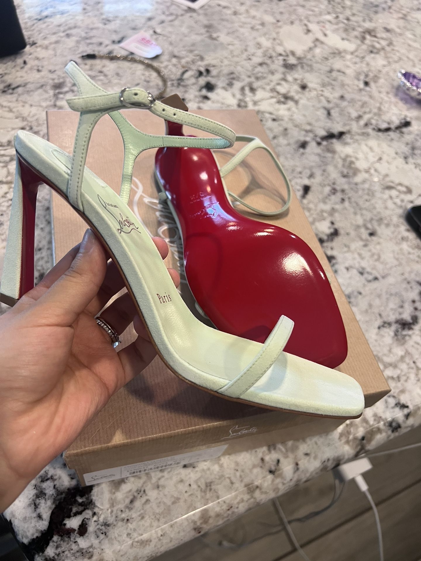 Christian Louboutin CONDORA 85 Suede Ankle Strap Strappy Sandal Heels Shoes size 37.5.