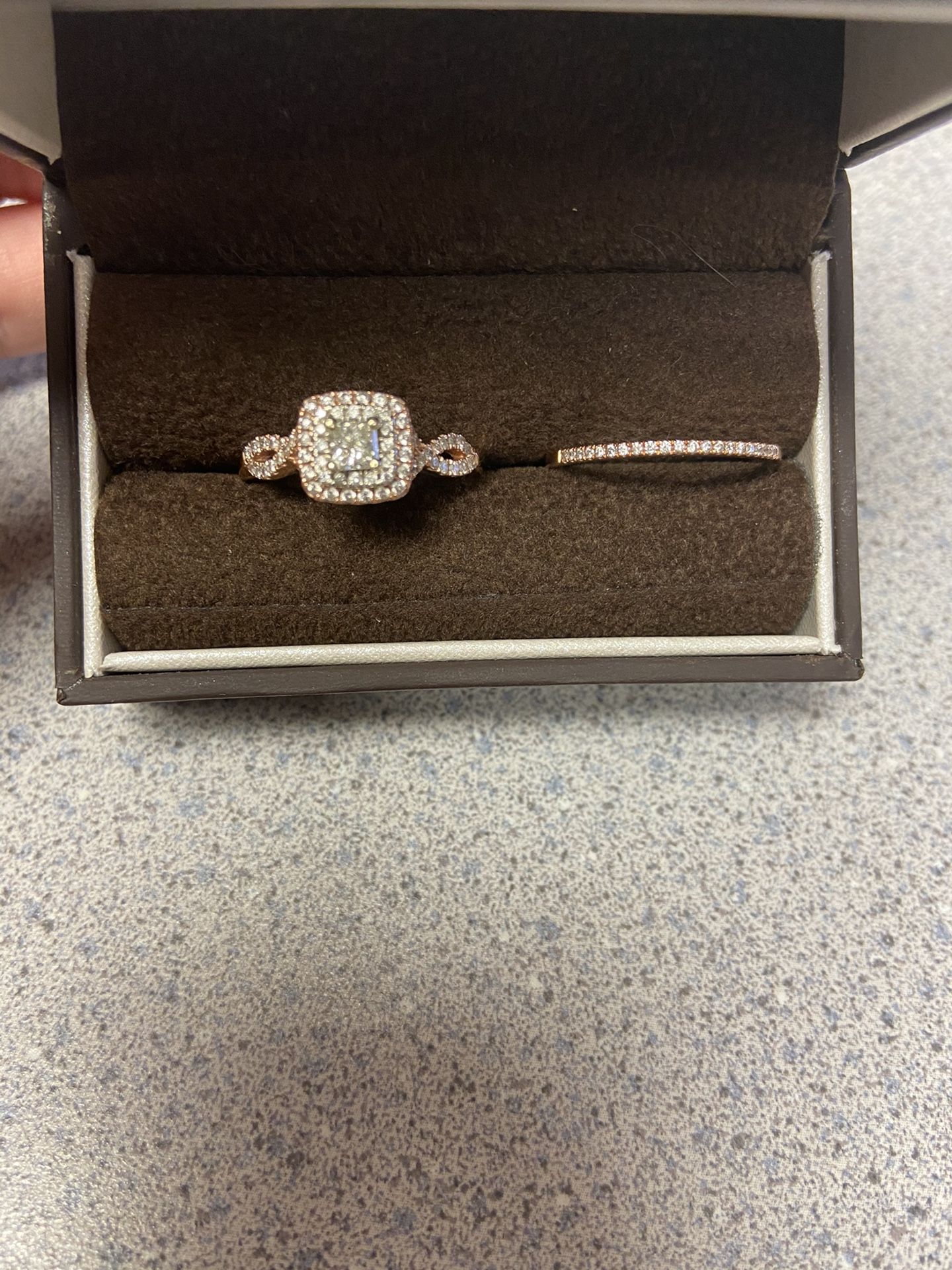 1/2carat 14k rose gold engagement ring and band