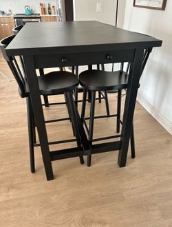 Black Wooden Dining Table + 4 Stools