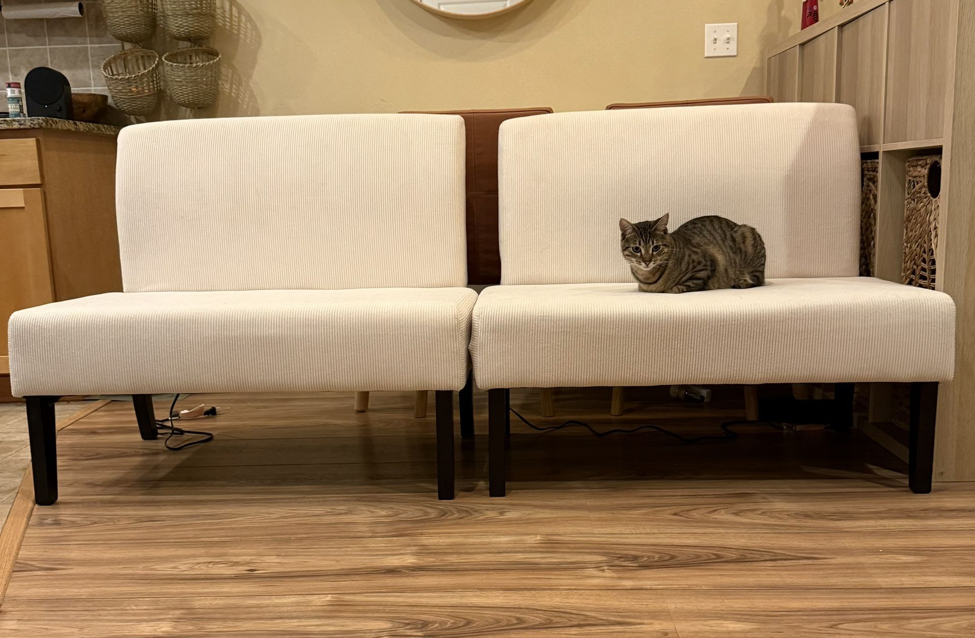 2 Armless Small Loveseats With USB Ports