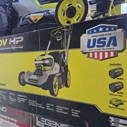 RYOBI 40V BRUSHLESS CORDLESS SELF PROPELLED LAWN MOWER KIT WITH TWO BATTERIES AND CHARGER  NEW