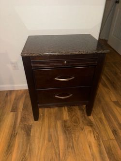 Dark Wood Nightstand with Granite Top