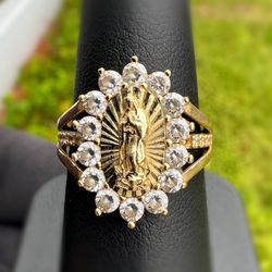 Jewelry 14k solid yellow gold white CZ stone 1.50CTW O Mary ring size 7.00